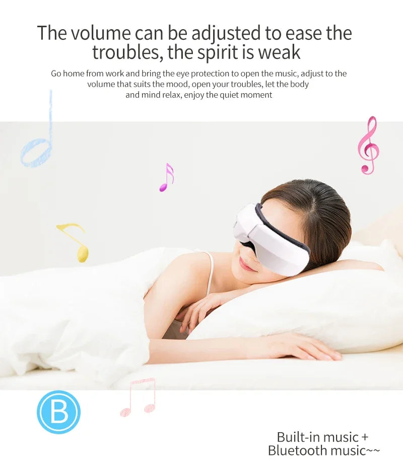Eye Massager with Heat Vibration Eye Mask Bluetooth Music Airbag Care Device for Eye Strain Relief Dry Improve Sleep Facial