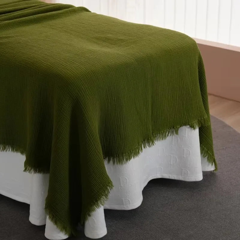 Blanket 200x150cm Bed - Breathable and Soft, Waffle Weave Blanket for Summer Spring, Olive Green,