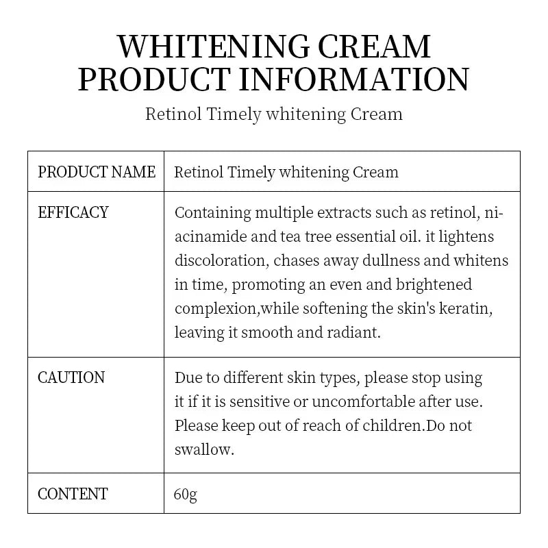 Retinol Whitening Cream Private Parts Underarm Bleaching Neck Lift  Firm Butt Knee Brighten Inner Thigh Dark Remove Melanin 60g