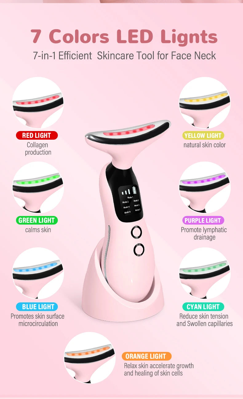 7 Colors LED Lights Face Neck Beauty Device Vibration Massage Improve Neck Lines Reduce Double Chin Neck Lifting Massager