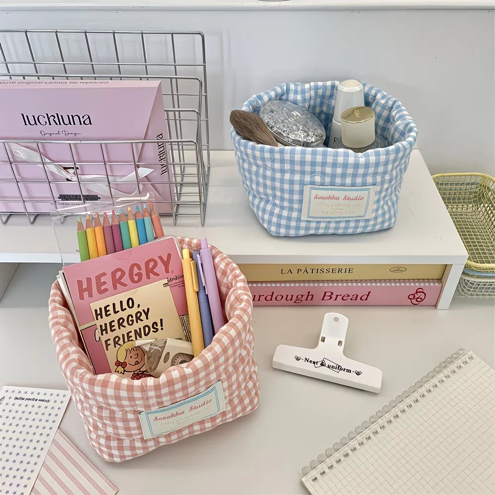 Grid Heart-Shaped Pattern Storage Baskets, Foldable Open Bucket-Shaped Storage Baskets, Multi-Scenario Storage Baskets