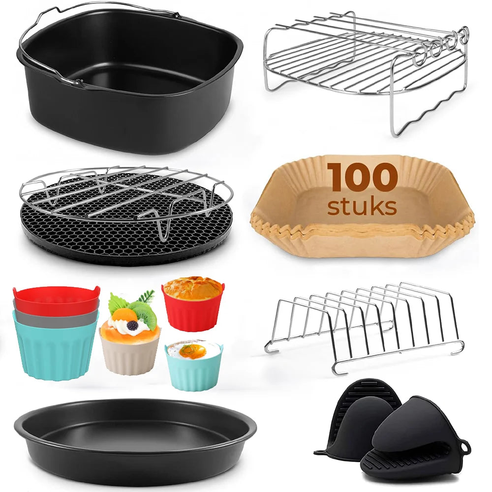 AirFryer Accessories Set for XL&XXL Air Fryers for Phils,Cosori 5.5L,Ninja,Cecotec,Tefal,Princess BPA-Free Air Fryer Paper