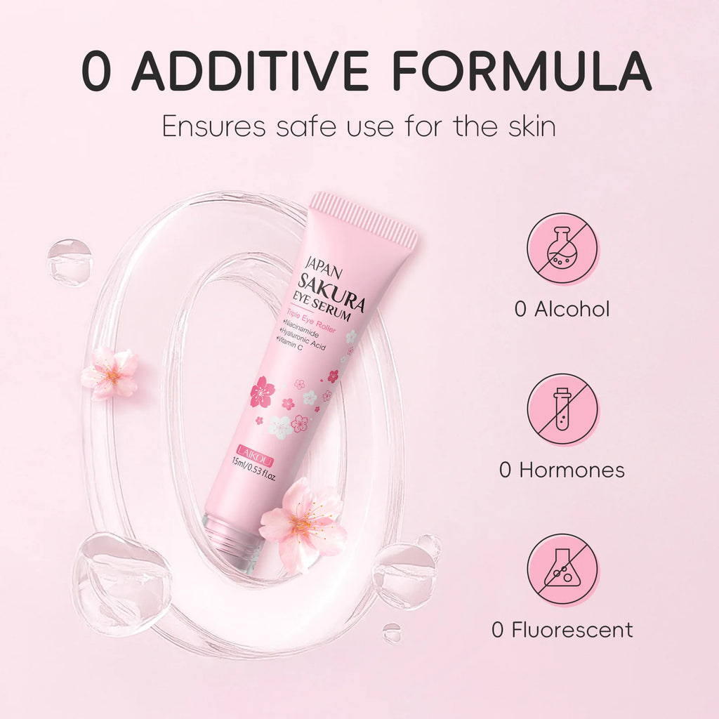  LAIKOU Sakura Eye Serum Roller Massage Anti-Aging,Hydrating & Brightening Eye Dark Circle & Puffiness Reduction Eye Cream 15ml