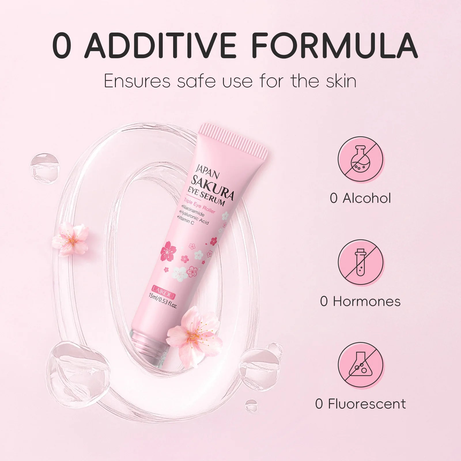  LAIKOU Sakura Eye Serum Roller Massage Anti-Aging,Hydrating & Brightening Eye Dark Circle & Puffiness Reduction Eye Cream 15ml