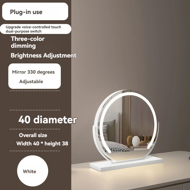 LED Half-Circular Lighted Makeup Mirror with Rotatable Touch Control, Smart Desktop Vanity Light