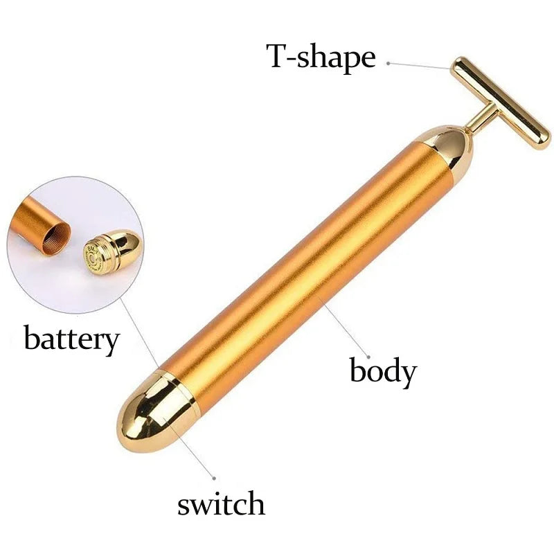 Face Lift Bar Roller Vibration Slimming Massager Facial Stick Facial 24k Gold Beauty Skin Care T Shaped Vibrating Tool