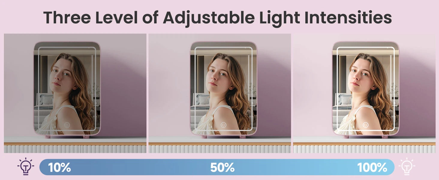Skincare Fridge with Dimmable LED Light Mirror, 4L Makeup Mini Fridge for Bedroom, Car