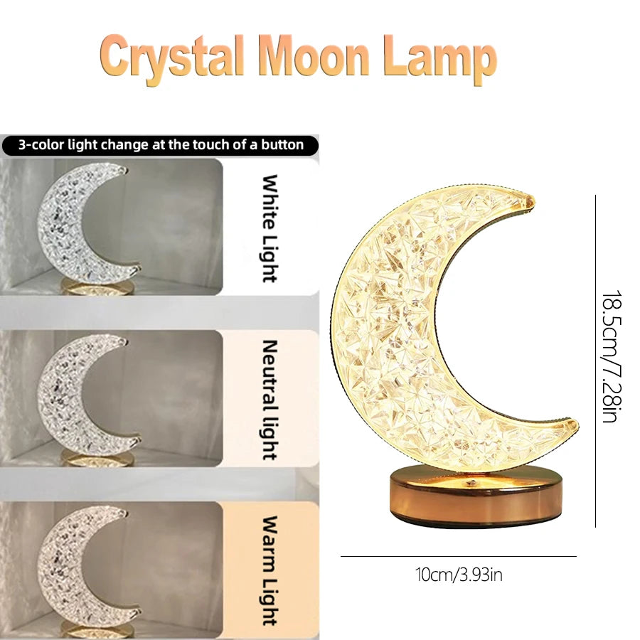 Lunar LED Night Light, Dimmable Bedroom Lamp, USB Powered Ambient Lighting for Desk, Camping, Gift, 3 Color Changing Mood Lamp