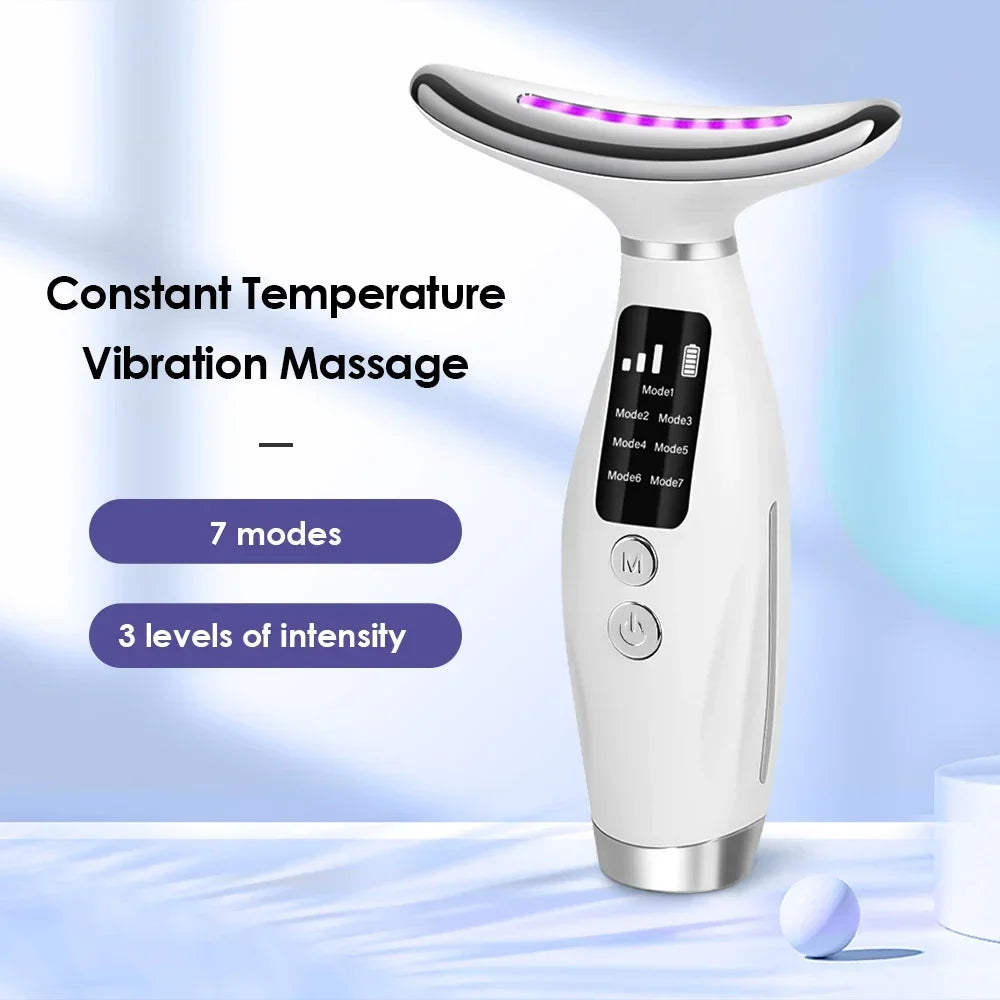 7 Colors LED Photon Therapy Face Neck Beauty Device 7 Modes 3 Levels Vibration Massage Skin Lifting Anti Wrinkle Machine Home Us