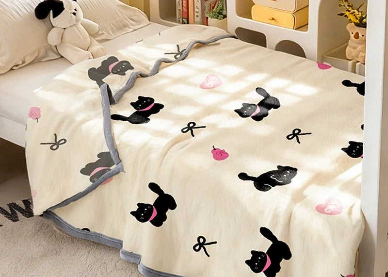Cute Cartoon Animal Print Flannel Throw Blanket Soft Lightweight Multi Purpose Cover All Season Portable Blanket