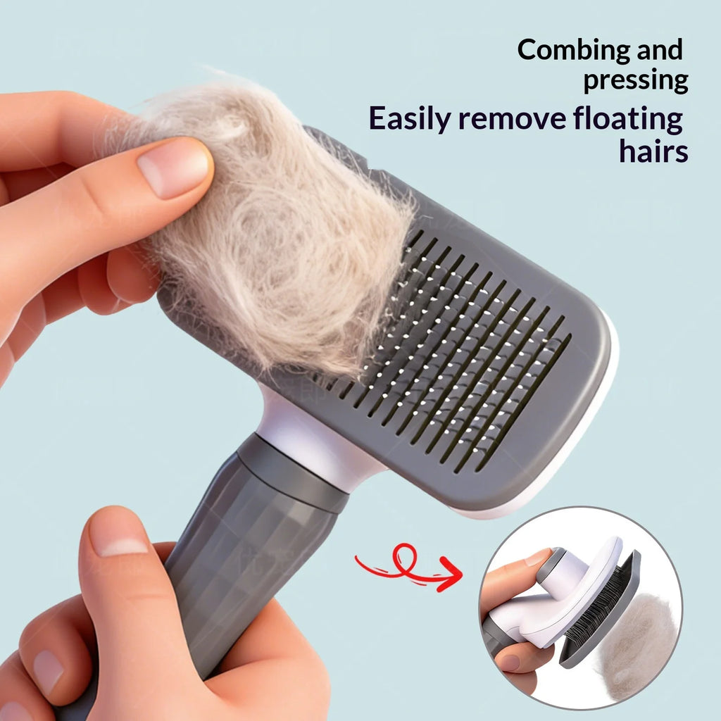Self Cleaning Pet Slicker Brush for Cats Dogs, Hair Removal Grooming Comb, Deshedder for Long Short Hair, Square Shape