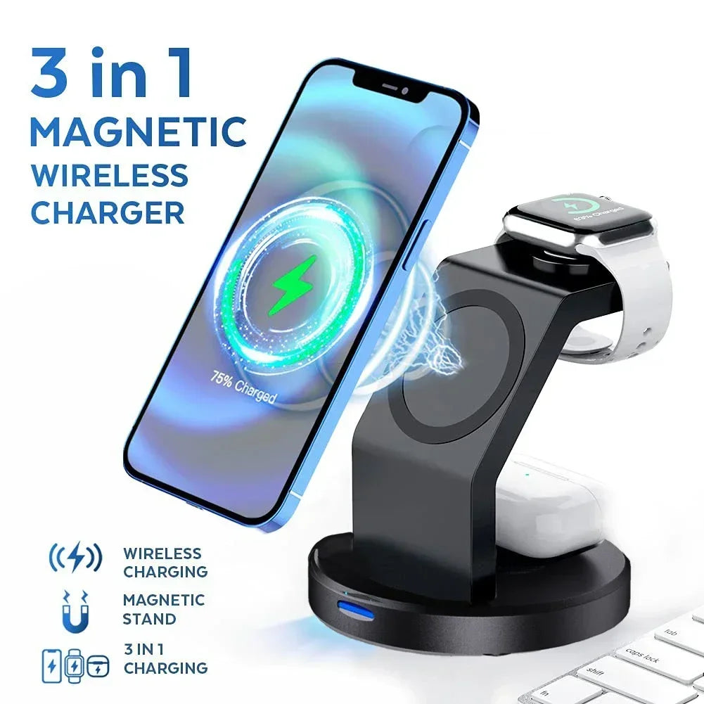 3 In 1 Magnetic Wireless Charger Stand For iPhone 13 14 15 16 Pro Max iWatch AirPods Station Dock MagSafe Fast Charging Station