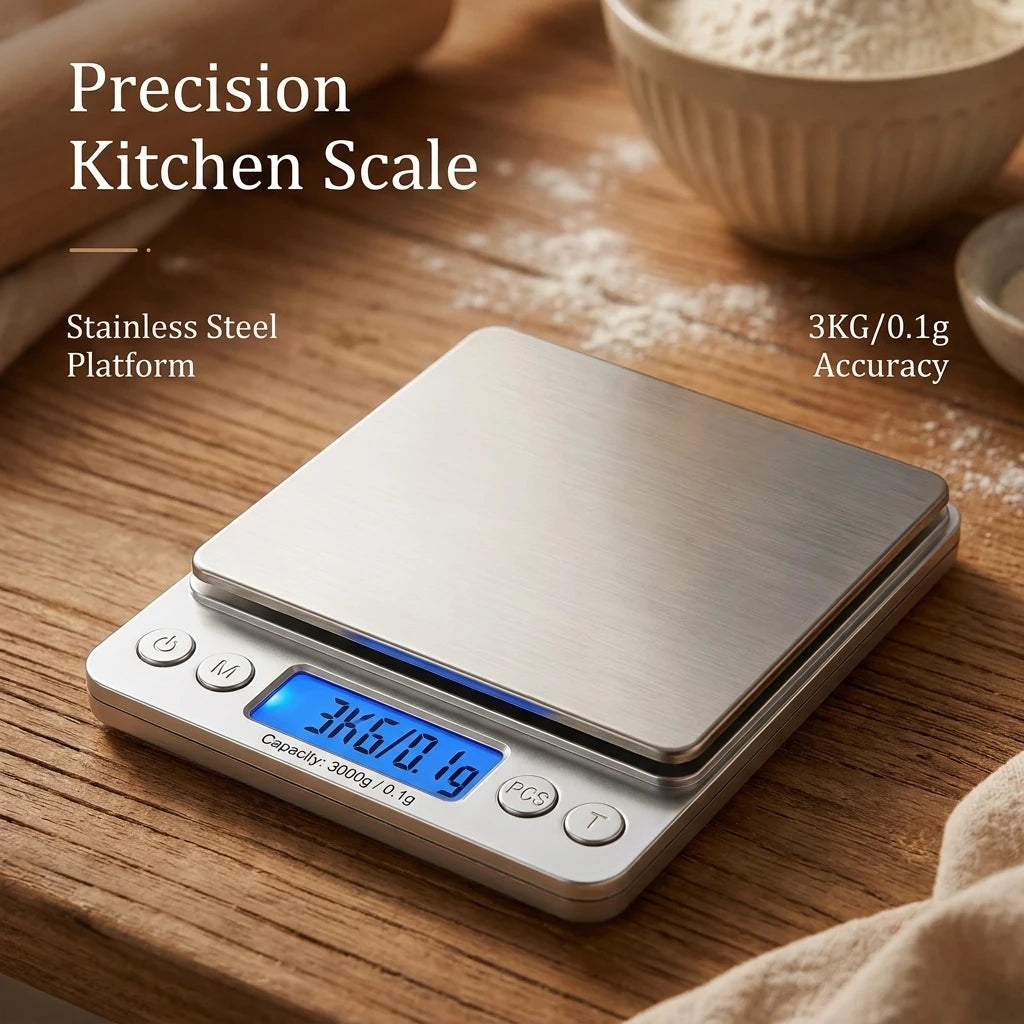 Digital Kitchen Scale Stainless Steel Food Scale with LCD Display for Precise Weighing of Cooking Ingredients Diet