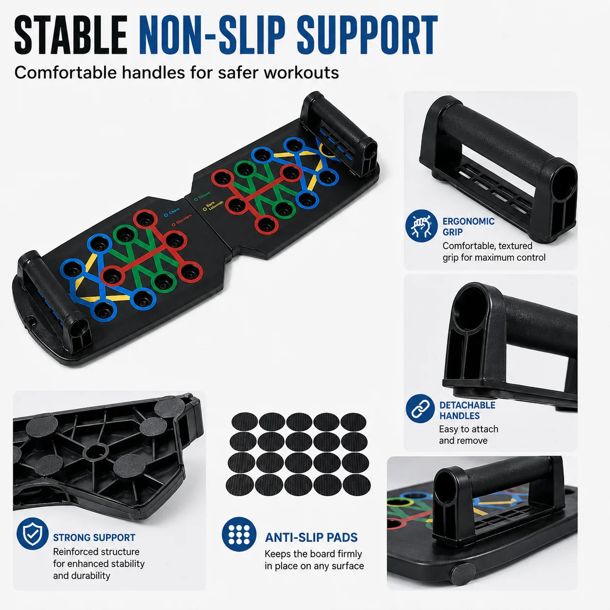Foldable Push Up Board, Multi-Function Home Fitness Training System with Non-Slip Handles for Chest, Shoulders, Back and Triceps