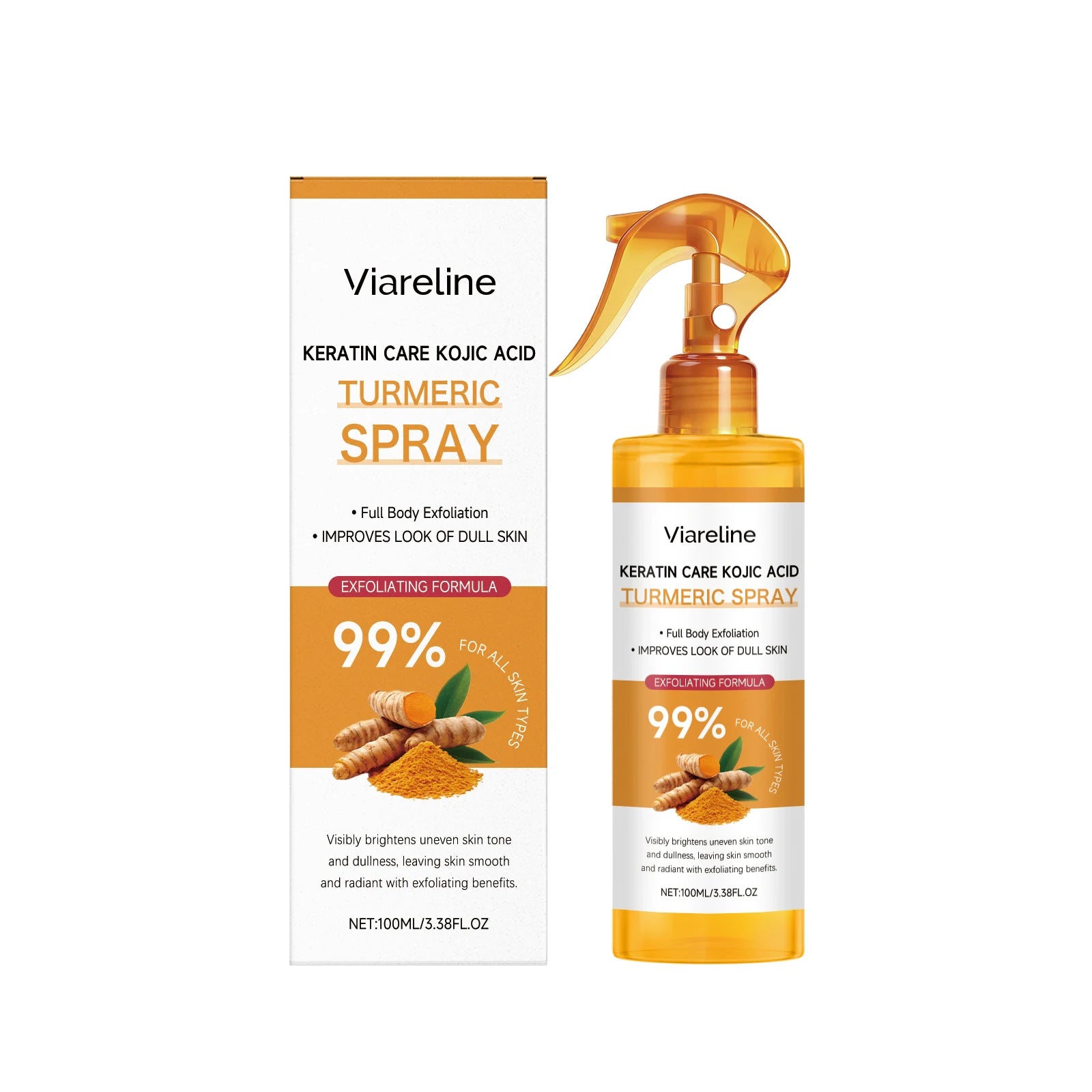 Turmeric Exfoliating Body Spray Gentle Cleansing Smoothing Nourishing Soft Hydrating Mist Dead Skin Remover All Skin Types
