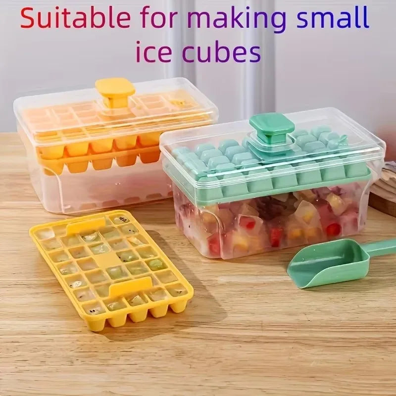 Ice Trays  Freezer with Lid & Bin Ice Cube Tray Making 68 Pcs Ice Cubes, Easy Press To Release Ice Reusable Freezer Ice  Tool