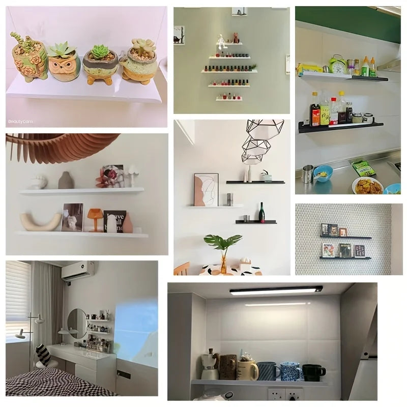Floating Shelves Punch Free For Wall Storage Self-adhesive Rack Kitchen Home Decor Bathroom Accessorie Modern Matt Black