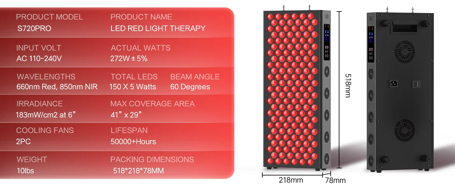 LED Red Light Therapy Panel With Dual Chip 660nm&850nm Full body red light therapy device For Home Use