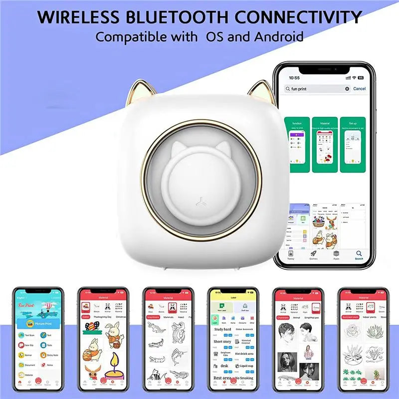 Mini Pocket Printer, Portable Thermal Printer with LED,Bluetooth Inkless Printer for Kids, Used in Home, Office, Study