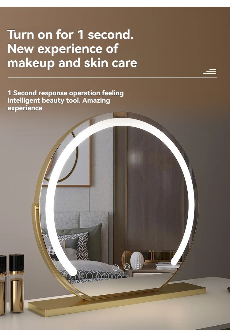 LED Half-Circular Lighted Makeup Mirror with Rotatable Touch Control, Smart Desktop Vanity Light