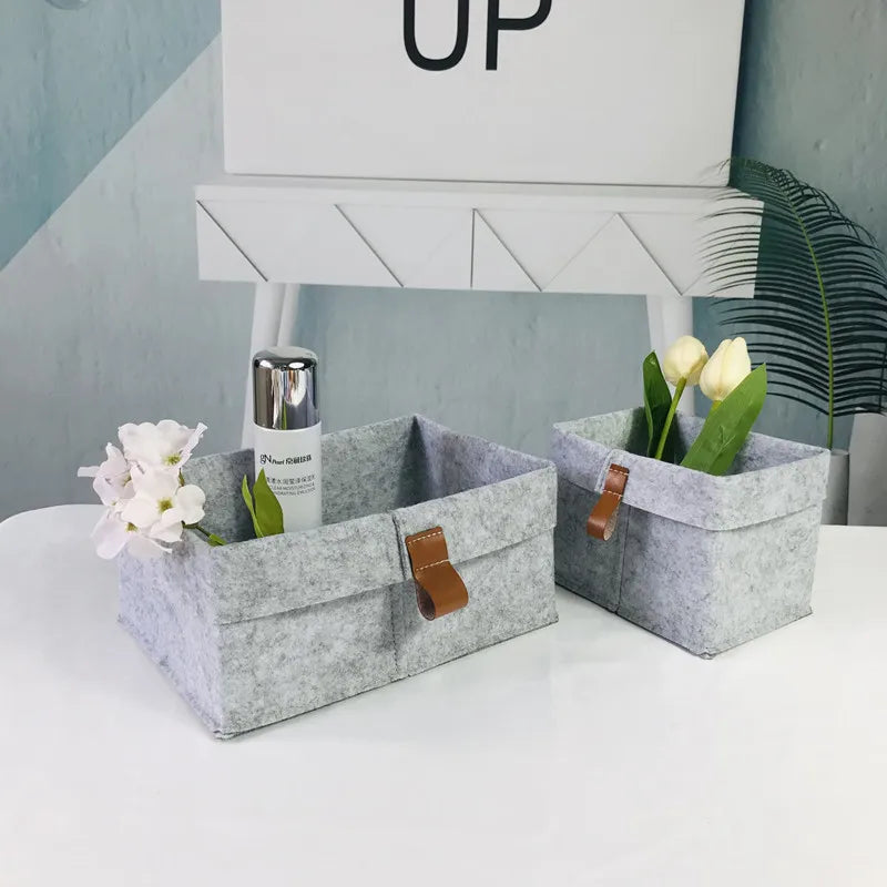 Desktop Storage Baskets Felt Fabric Bedroom Countertop Organize Basket Pen Holder Sundries Cosmetics Storage, Basket of Flowe