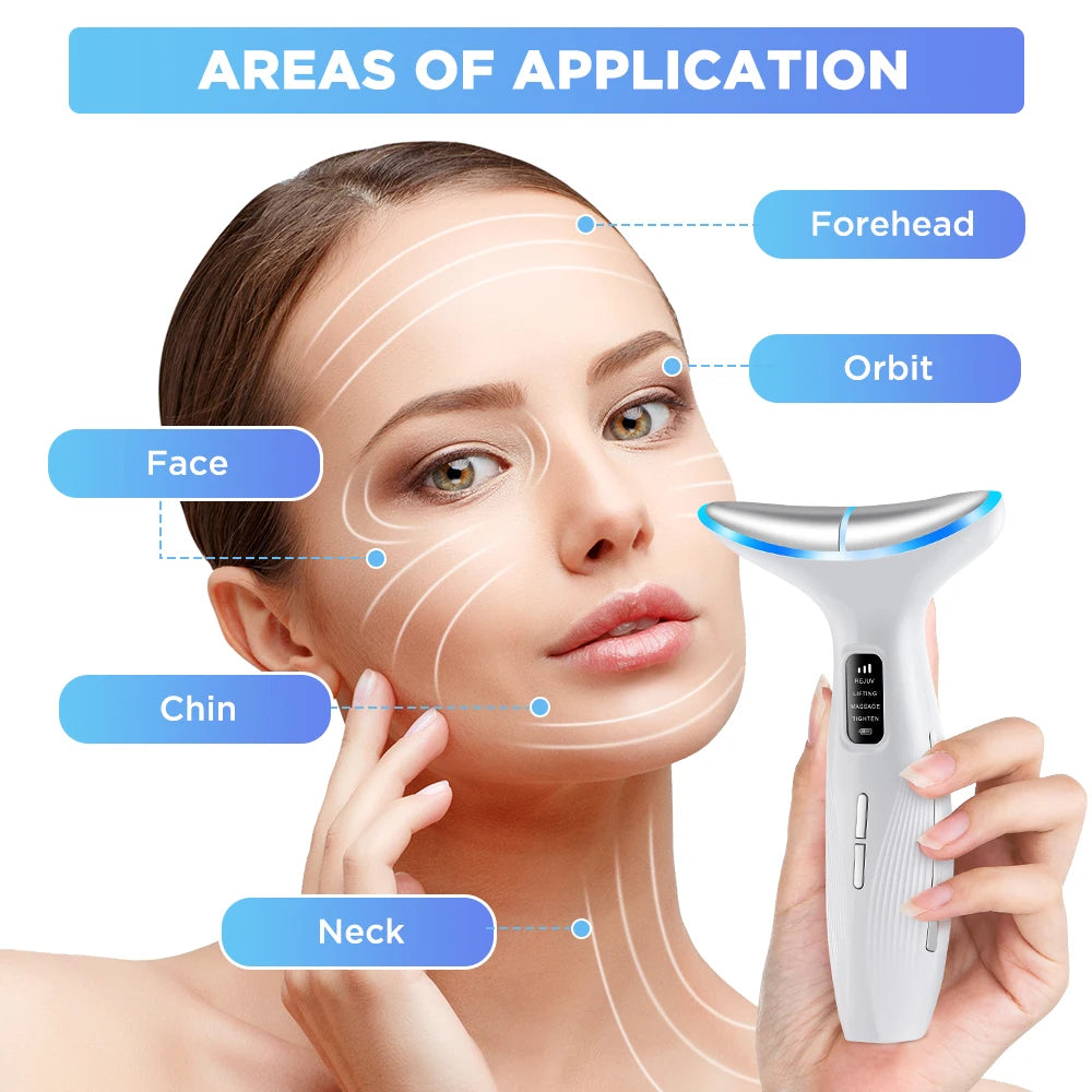 7 Colors LED Lights Face Neck Beauty Device Vibration Massage Improve Neck Lines Home Use Face Lifting Machine 7 Modes 3 Levels