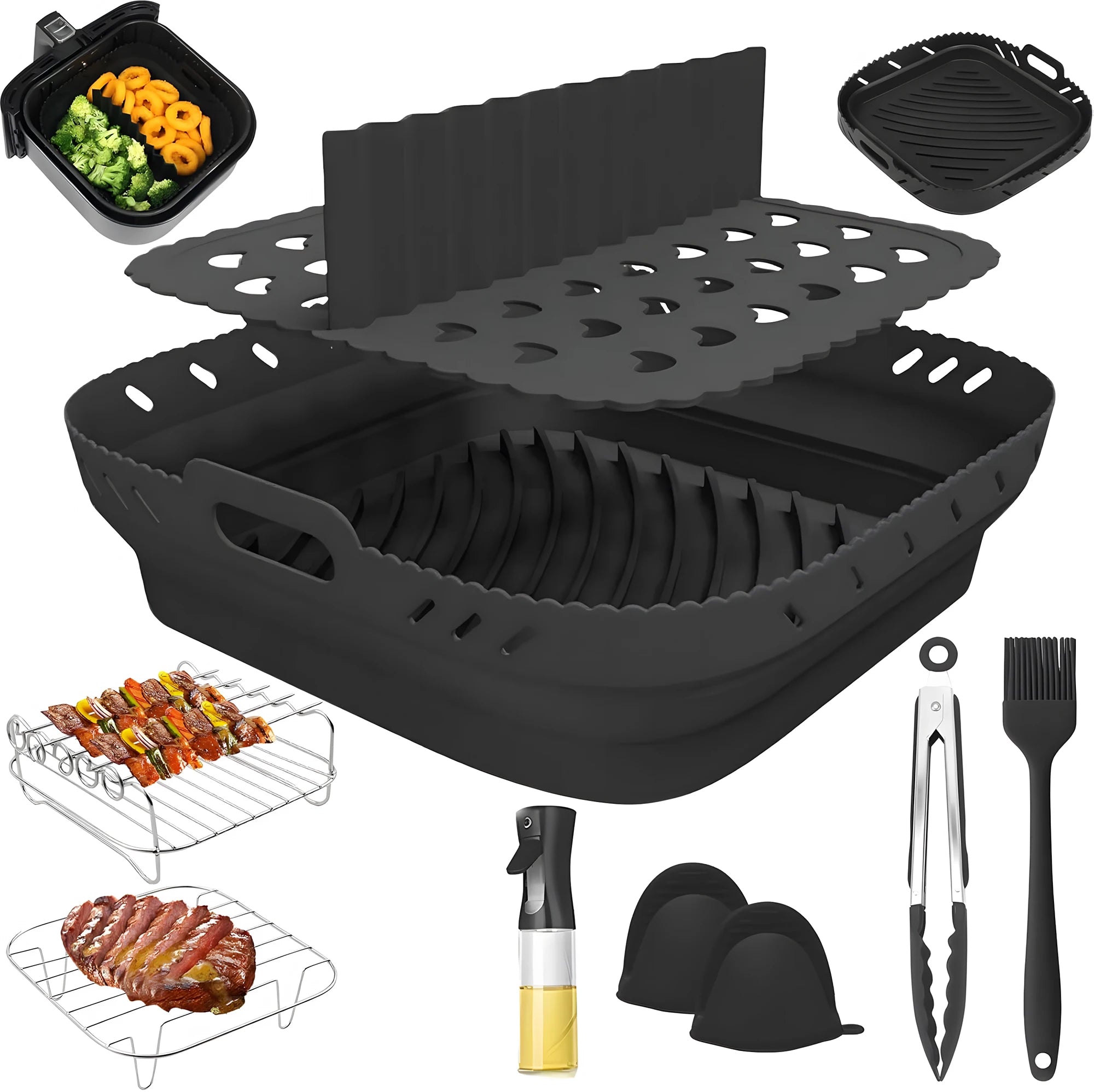 Air Fryer Accessories Set of 22CM Square Silicone Air Fryer Molds for Phi XL 6.2L, COSORI 5.5L, 4.7L, Cecotec 5.5L, 6L Air Frye