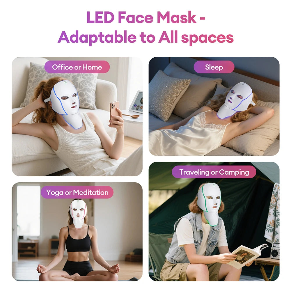 Newly Upgraded LED Face Mask with Neck Wireless 7 Colors Photon LED Facial Mask Repair Skin Rejuvenation Firming Beauty Tool