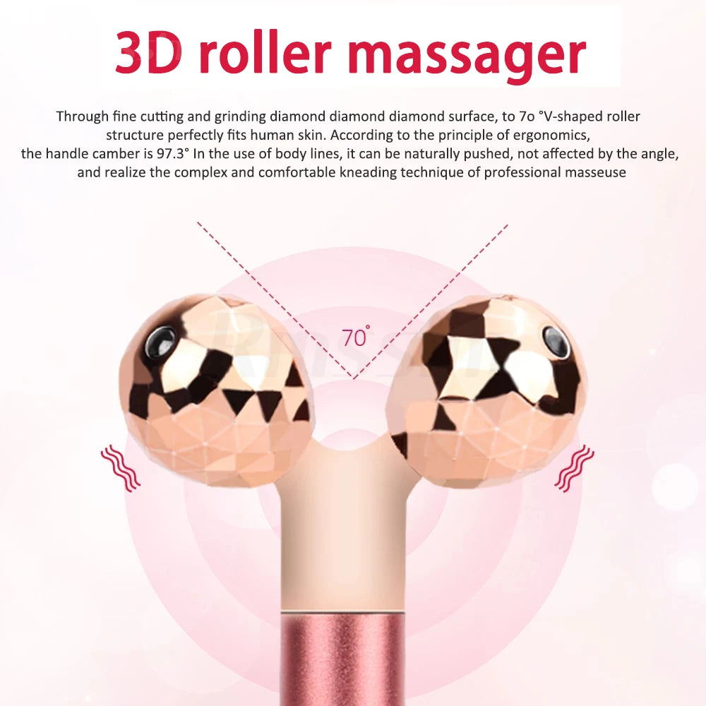 New Electric Vibrating Jade Roller Massager For Slimming Face Lifting Rose Quartz 3D Roller Stone Facial Skin Care Beauty Tool