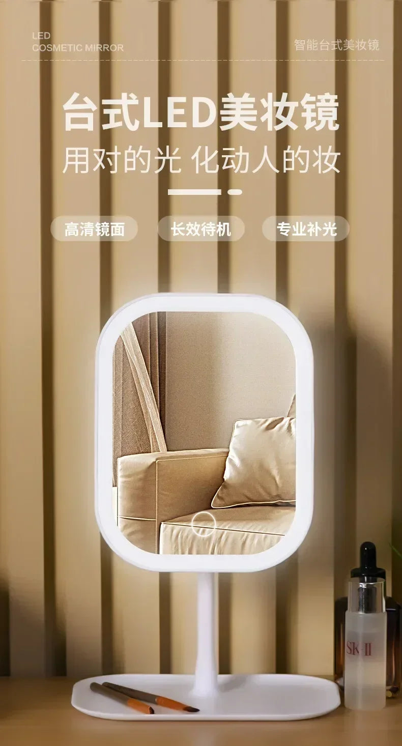 LED Makeup Mirror, Touch Control 3 Light Modes, Rechargeable Portable Vanity Mirror with Stand & Foldable Design