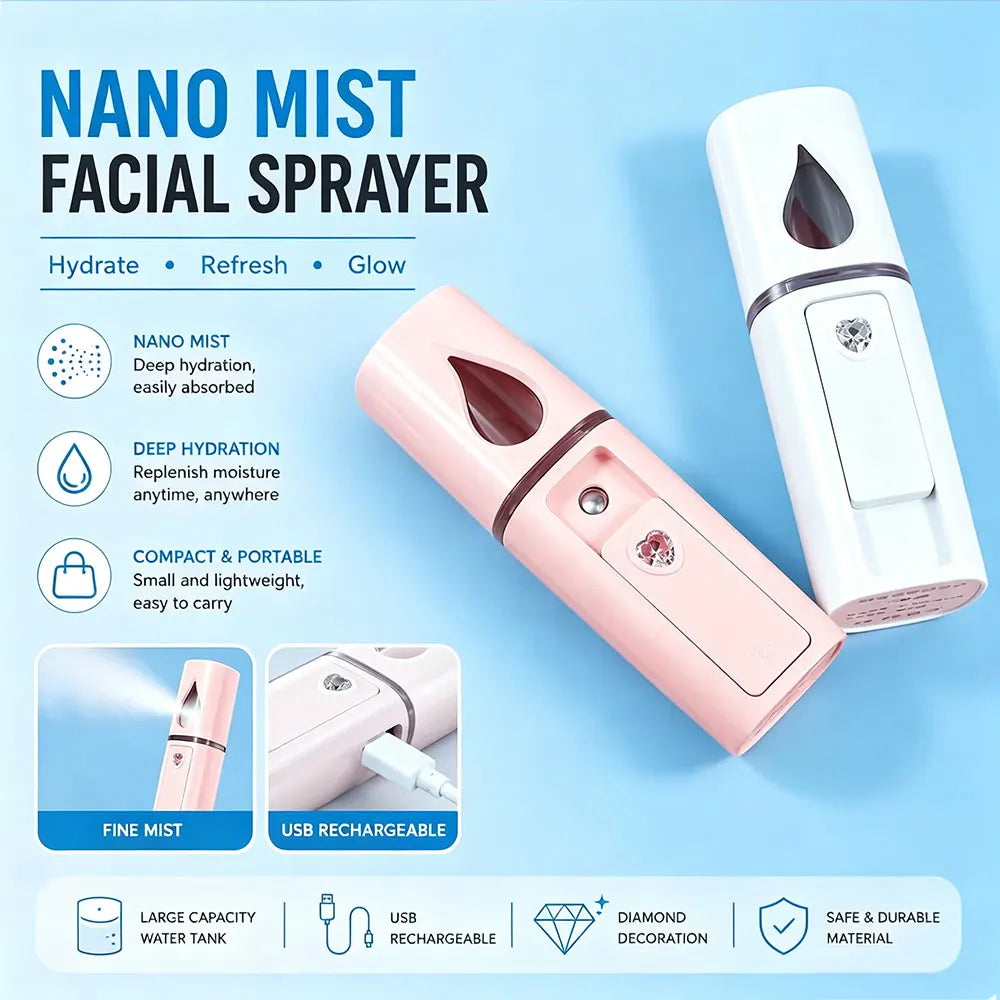 Mini Cold Mist Nano Sprayer Portable Handheld Facial Sprayer Moisturizing and Nourishing Skincare Tool Suitable for Face
