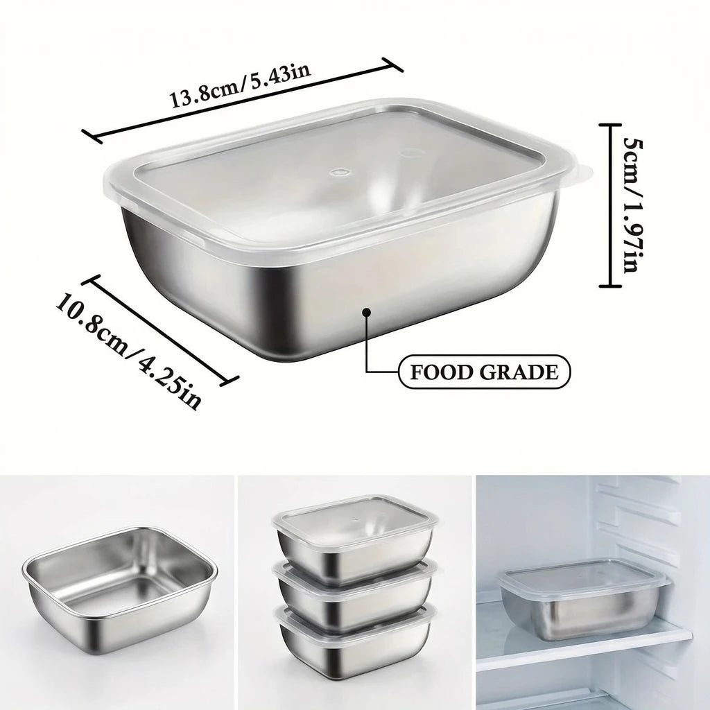 5PCS Stainless Steel Food Storage Containers Stackable Meal Prep Lunch Boxes for Kitchen Fridge Travel Kitchen Storage Solution