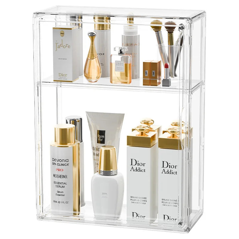 Clear Acrylic Makeup Storage Box Large Capacity Dustproof Cosmetic Organizer for Bedroom