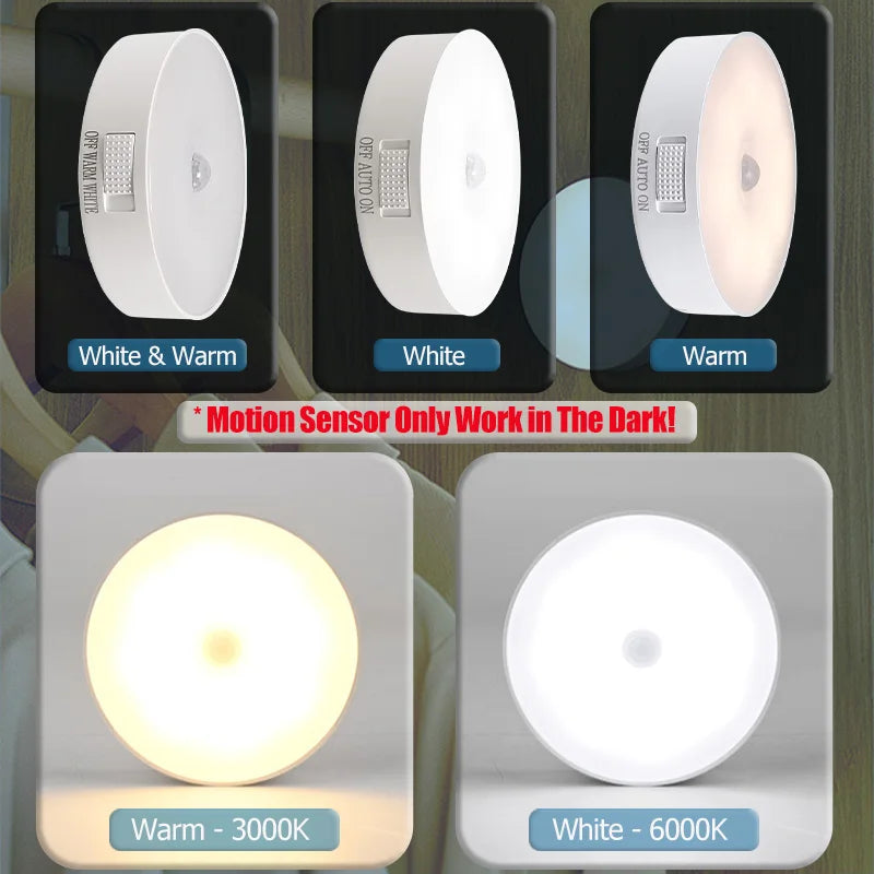 Motion Sensor Light USB Rechargeable Night Light LED Lamp for Kitchen Bedroom Stairs Hallway Cabinet Closet Wardrobe Nightlight