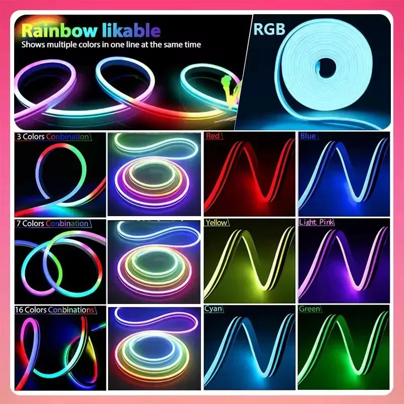 Dc24V RgbIc Led Neon Rope Light 5M 10M 15M 20M Smart Rgb Led Strip App Remote Control Flexible Neon String Lighting Waterproof