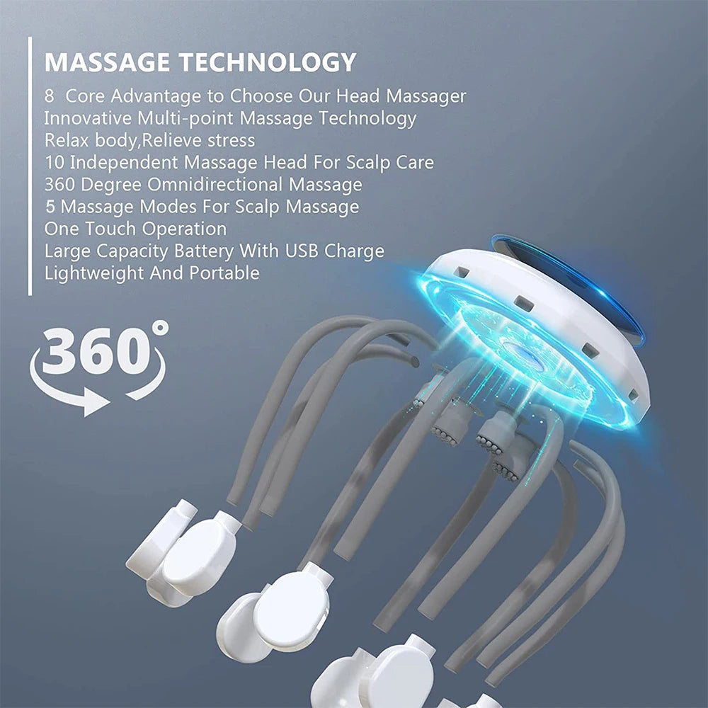 Electric Scalp Massager Head Massager Red Light Vibrator Octopus Head Scratcher For Relaxation Stress Soft Silicone