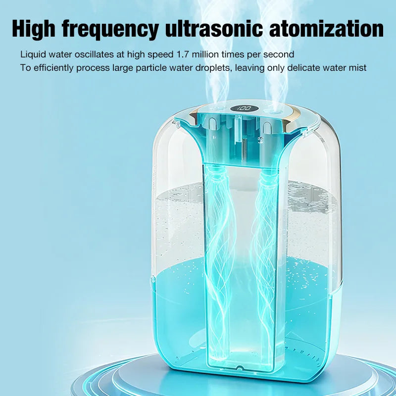 Humidifier with dual spray, large fog output, ambient light, for home, bedroom, dormitory, constant humidity, USB connection