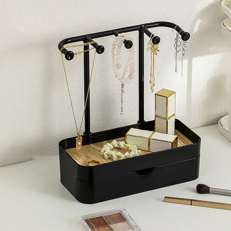 Jewelry Organizer Display Stand Rack With Wooden Tray For Earrings Bracelet Necklaces Rings Storage Hanging Organizer Holder