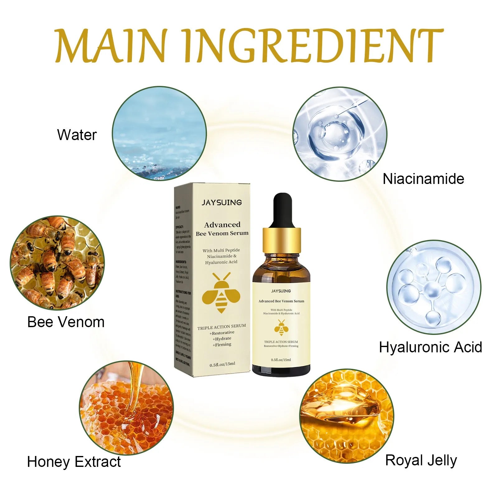 1/2/3pcs Bee Venom Facial Serum Face Essence Wrinkle Reduction Skin Tightening Natural Collagen Booster Hyaluronic Acid  Essence