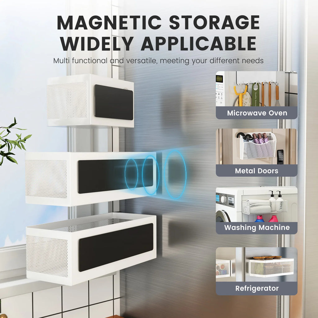 Magnetic Refrigerator Storage Rack, Magnetic Spice Rack, Metal Magnetic Hanging Basket, Wall Cabinet, Multifunctional Storage Box, No-Drill Installation