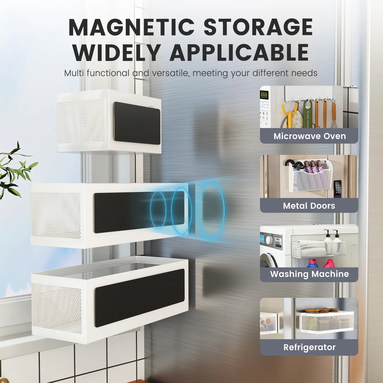 Magnetic Refrigerator Storage Rack, Magnetic Spice Rack, Metal Magnetic Hanging Basket, Wall Cabinet, Multifunctional Storage Box, No-Drill Installation