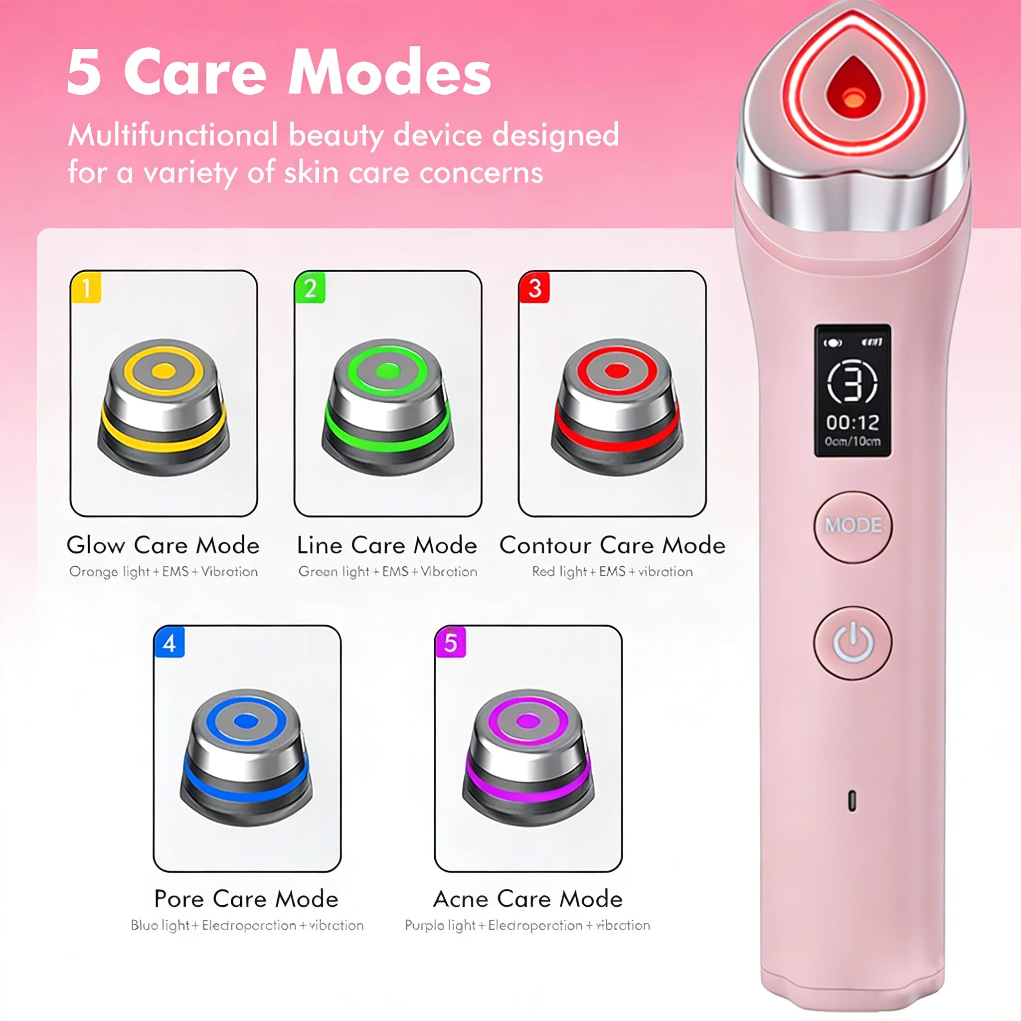 5 Modes RF Facial Beauty Device, Anti-Aging Skin Tightening Massager for Pore Refining & Skincare Absorption