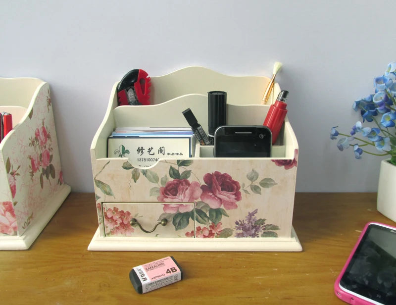 European Style Cosmetics Storage Box, Creative Painting, American Pastoral Wood Desk Finishing Box