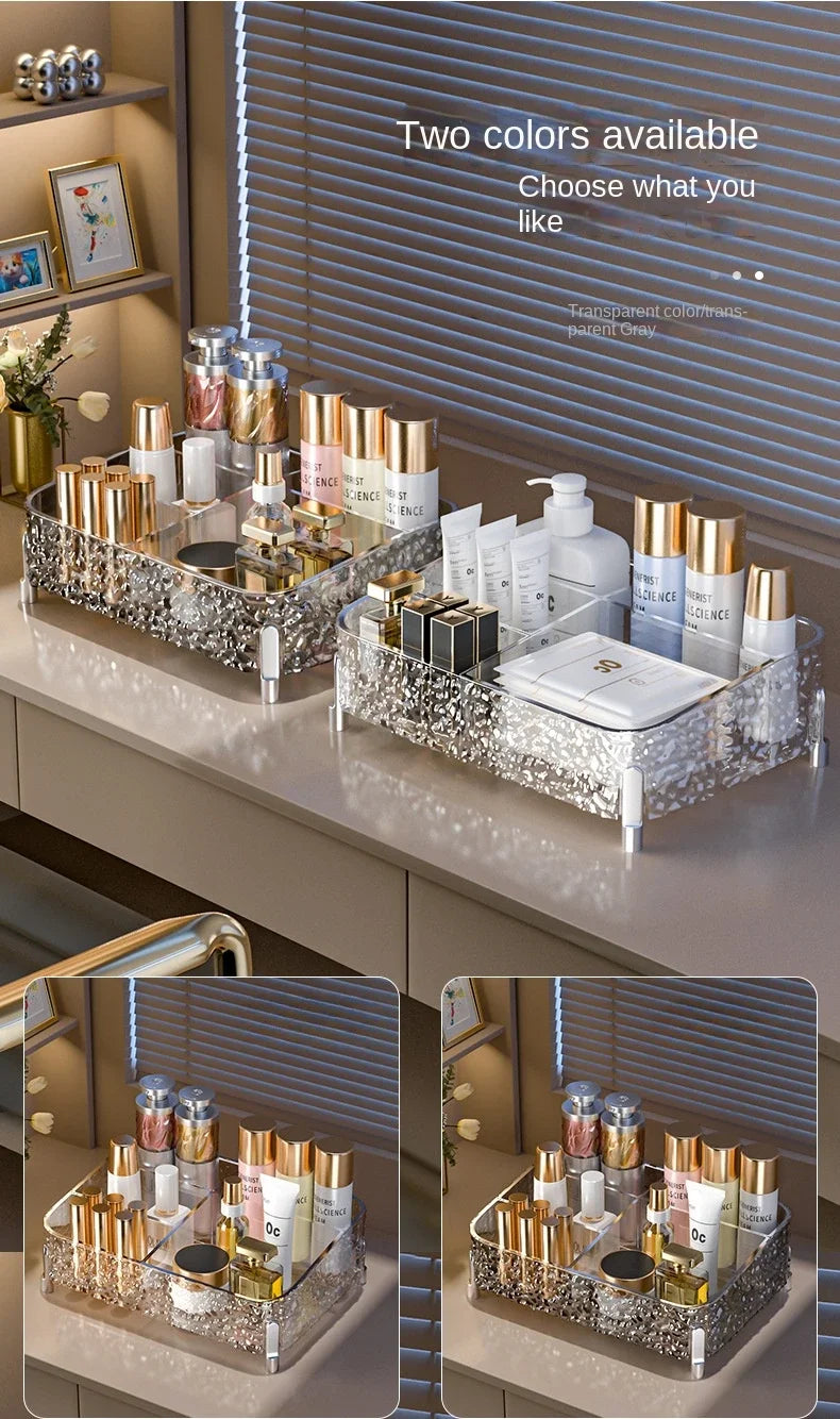Glacier-print Desktop Makeup Organizer with Legs Clear Lipstick Split Vanity Storage PET Organizer Makeup Organizer Box