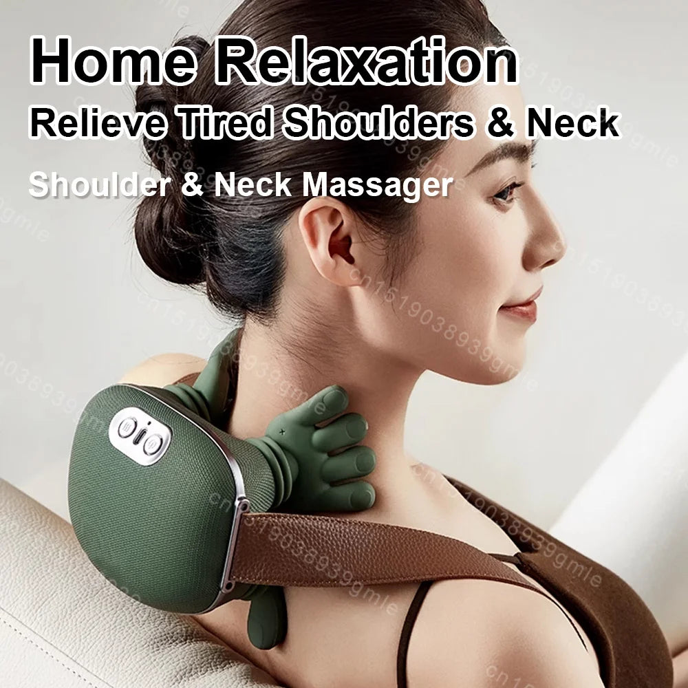 Heated Neck Massager Cervical Spine Massager Electric Kneading Neck Massager Deep Fatigue Relief Relax Muscle Hot Compress