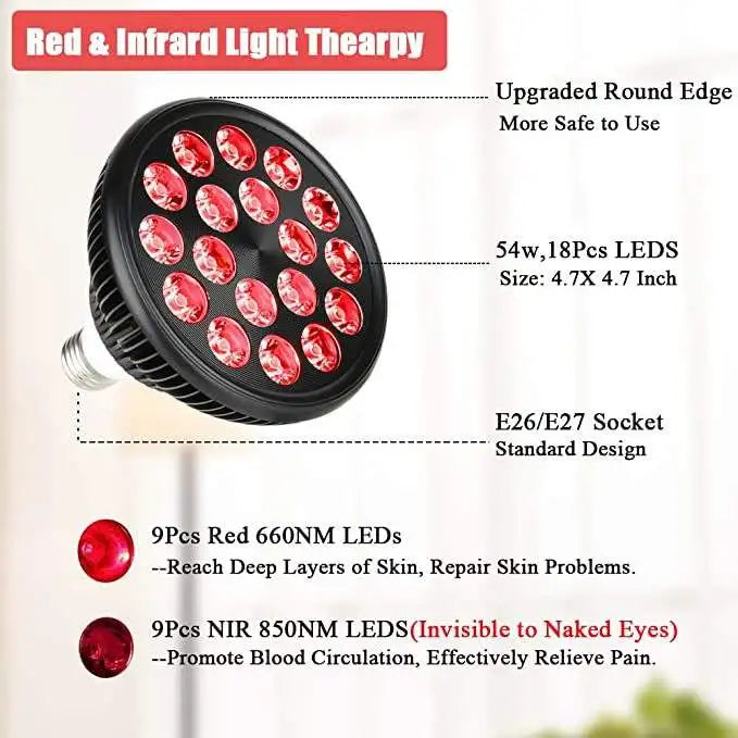 Red Light Therapy Bulb With Lamp Clip LED 660nm Red and 850nm Near Infrared Combo Therapy Device for Skin Care Pain Relief