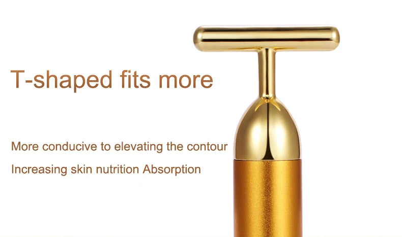 24K Gold Roller Vibrating Facial Massager Slimming Facial Skin Beauty Pulse Firming Face Massage Lift Tightening Wrinkle Bar