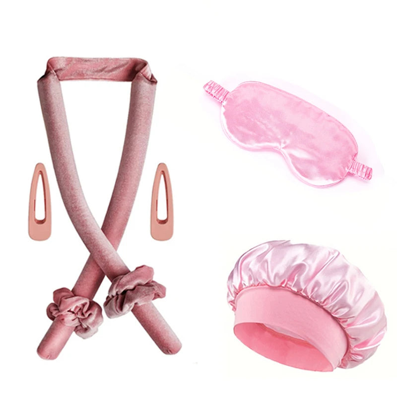 5/6/7pcs Set No Heat Hair Curler Salon Satin Sleeping Sleeping Cap Hat Soft Cooling Eye Mask and Hairpin for Household Travel