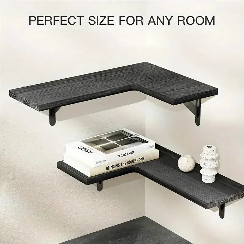 Modern Wood Floating Shelves Wall Mounted Space Saving Corner Design For Home Decoration Top Quality Delicate Style