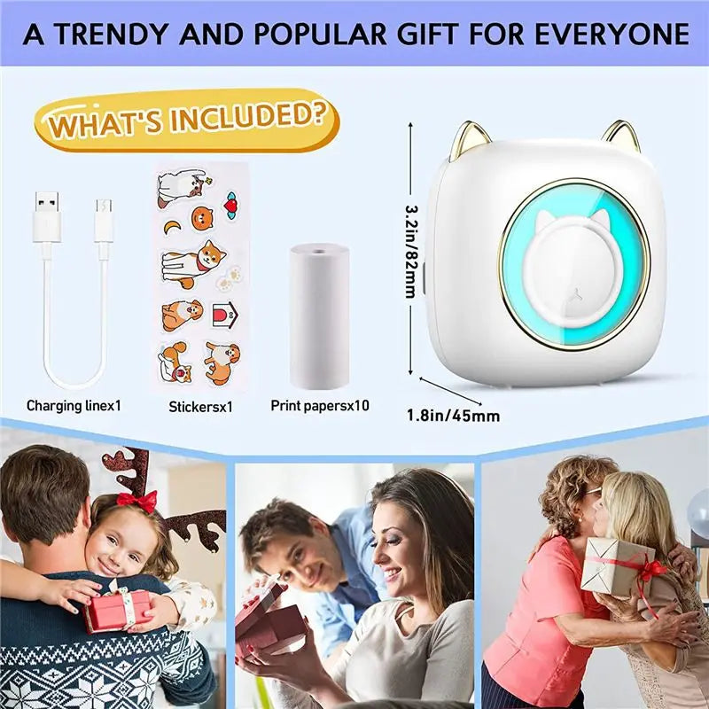 Mini Pocket Printer, Portable Thermal Printer with LED,Bluetooth Inkless Printer for Kids, Used in Home, Office, Study